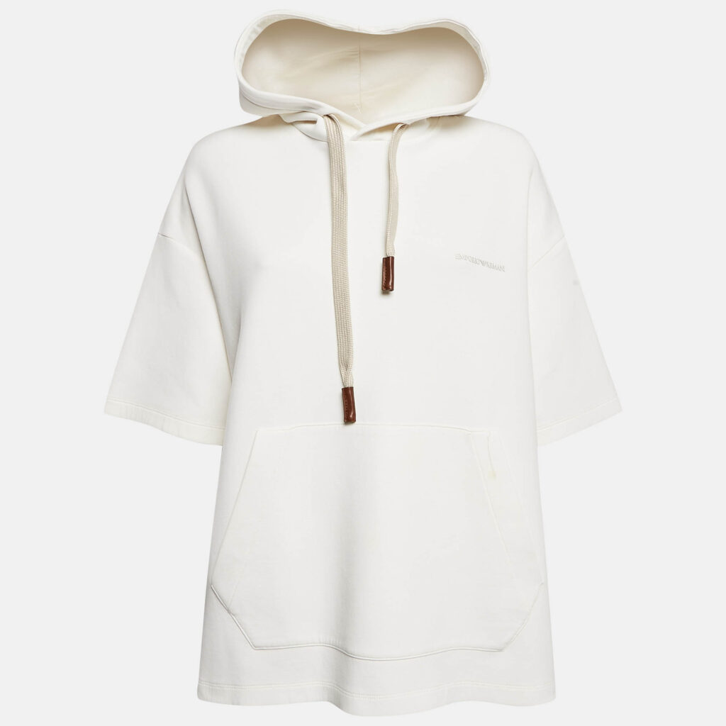 luxury-men-emporio-armani-used-clothes-p1085231-001 Emporio Armani White Logo Print Neoprene Short Sleeve Hoodie L