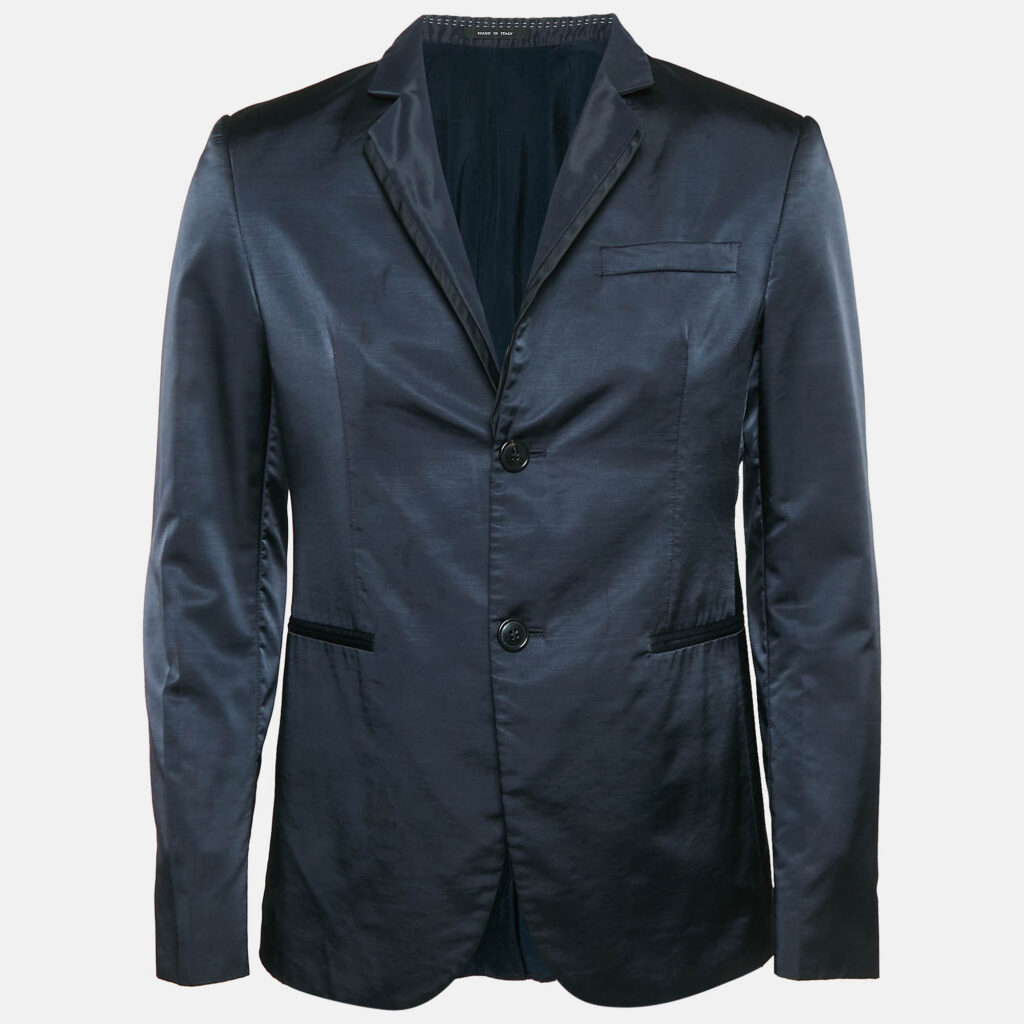 luxury-men-emporio-armani-used-clothes-p1085243-001 Emporio Armani Navy Blue Wool Blend Single Breasted Blazer M
