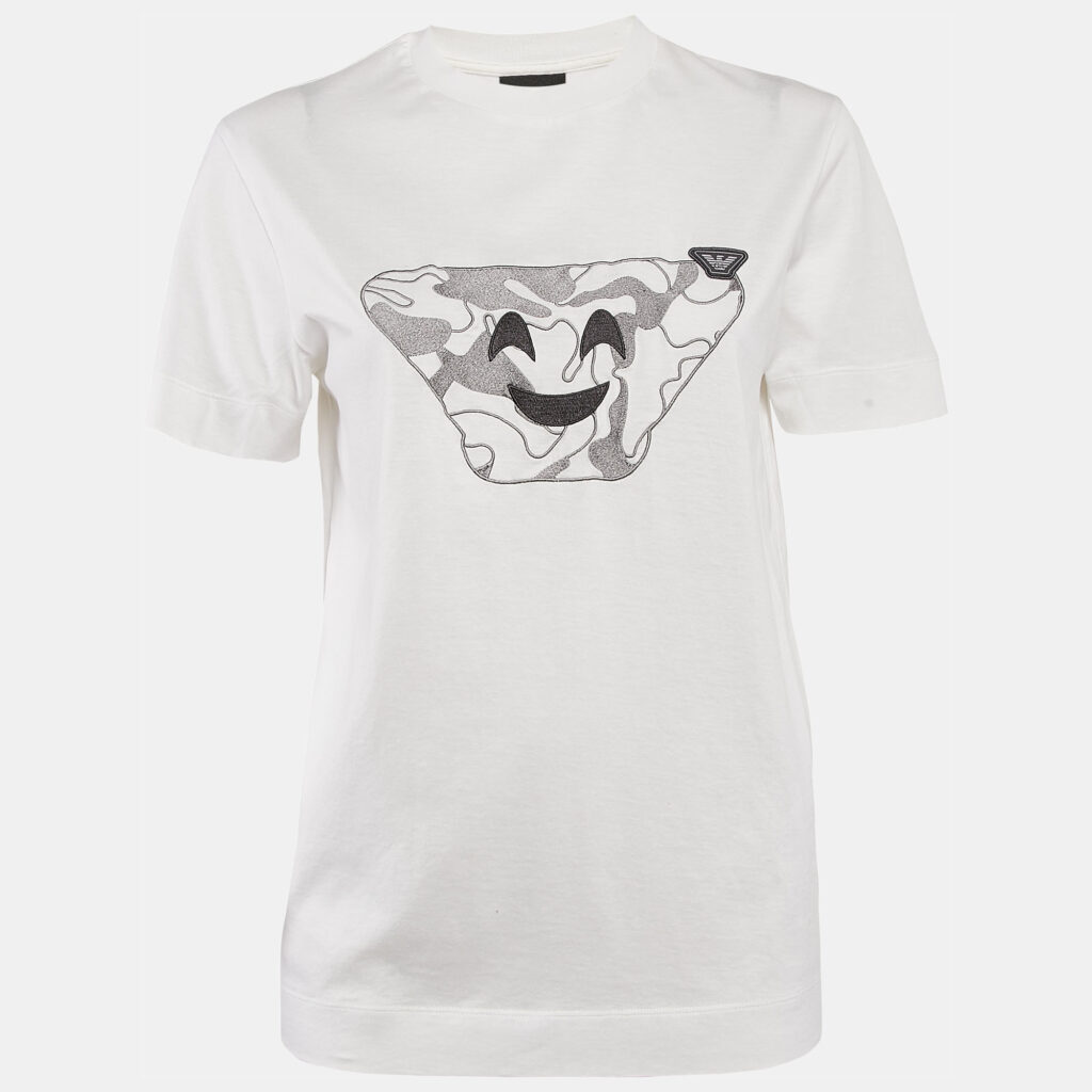 luxury-men-emporio-armani-used-clothes-p1096218-006 Emporio Armani White Embroidered Cotton T-Shirt XS