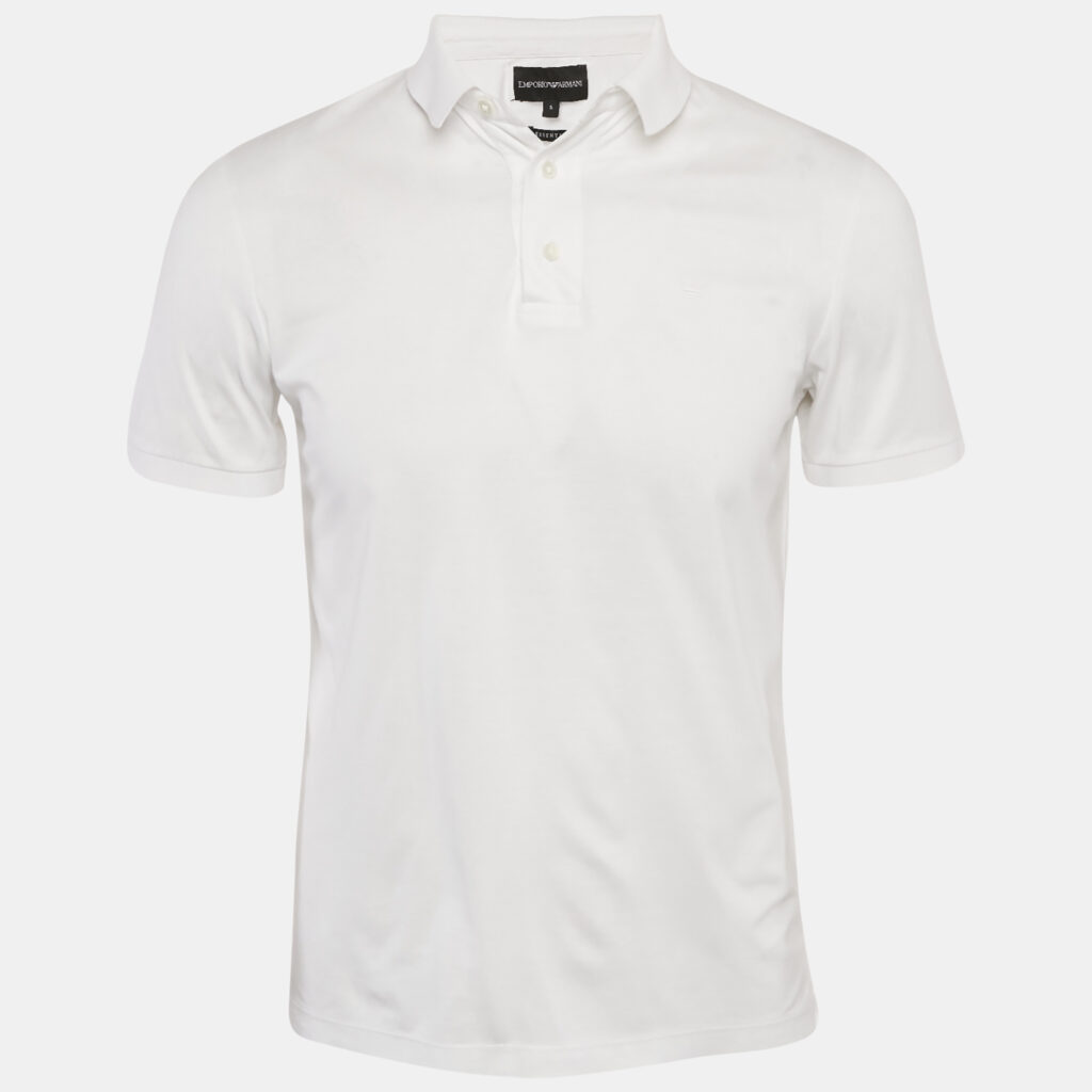 luxury-men-emporio-armani-used-clothes-p1101138-005 Emporio Armani Essential White Cotton Jersey Polo T-Shirt S