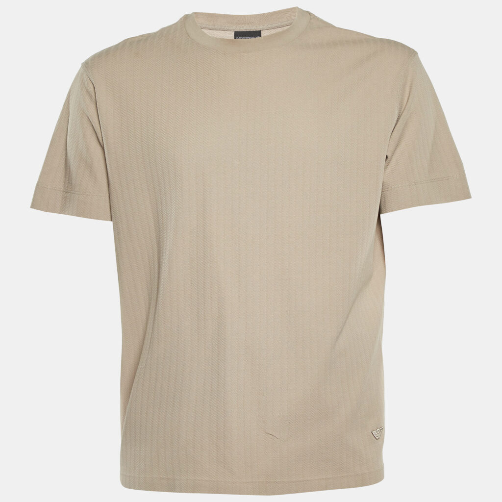 luxury-men-emporio-armani-used-clothes-p1102474-005 Emporio Armani Beige Textured Knit Crew Neck T-Shirt XL