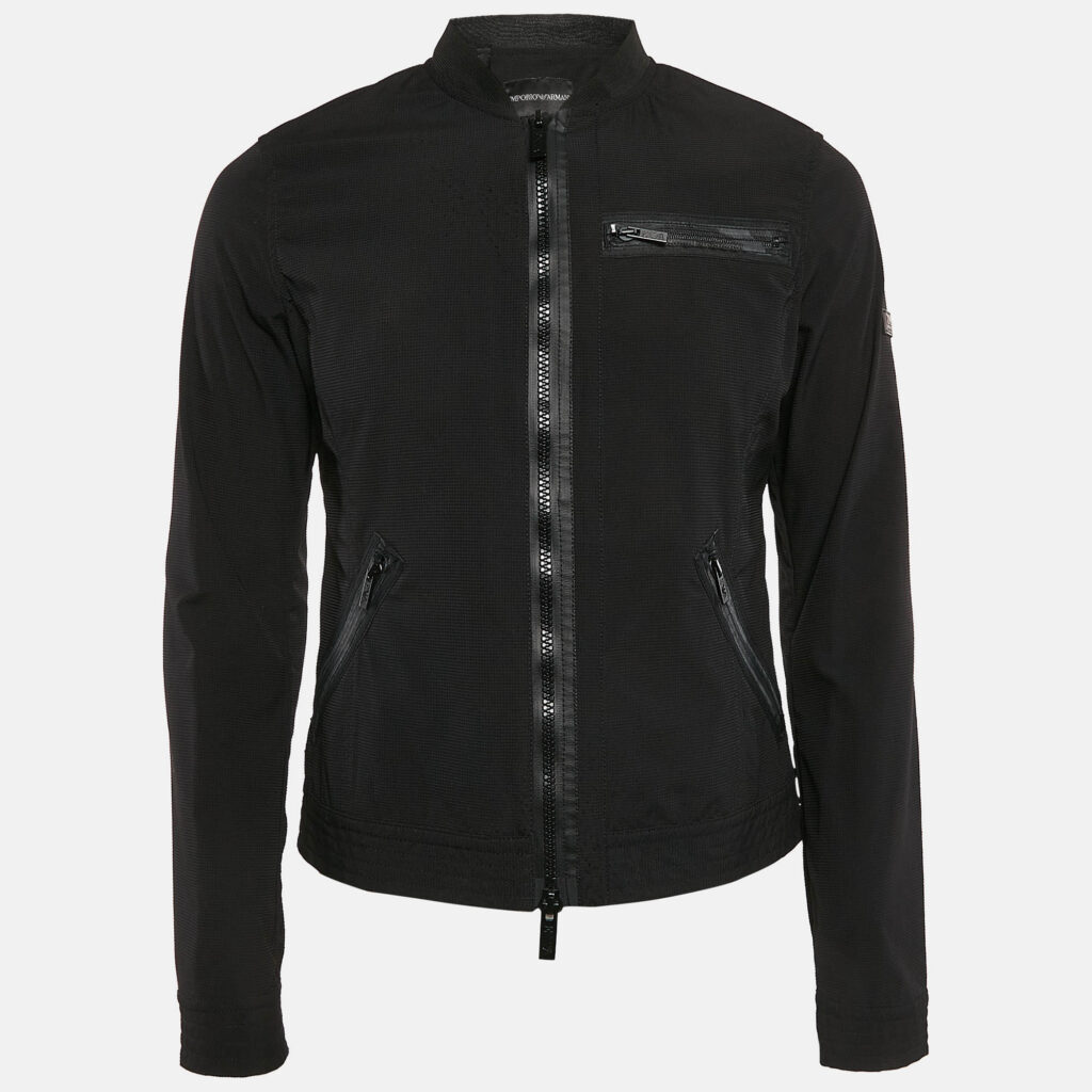 luxury-men-emporio-armani-used-clothes-p1105124-001 Emporio Armani Black Textured Synthetic Johnny Slim Fit Jacket M
