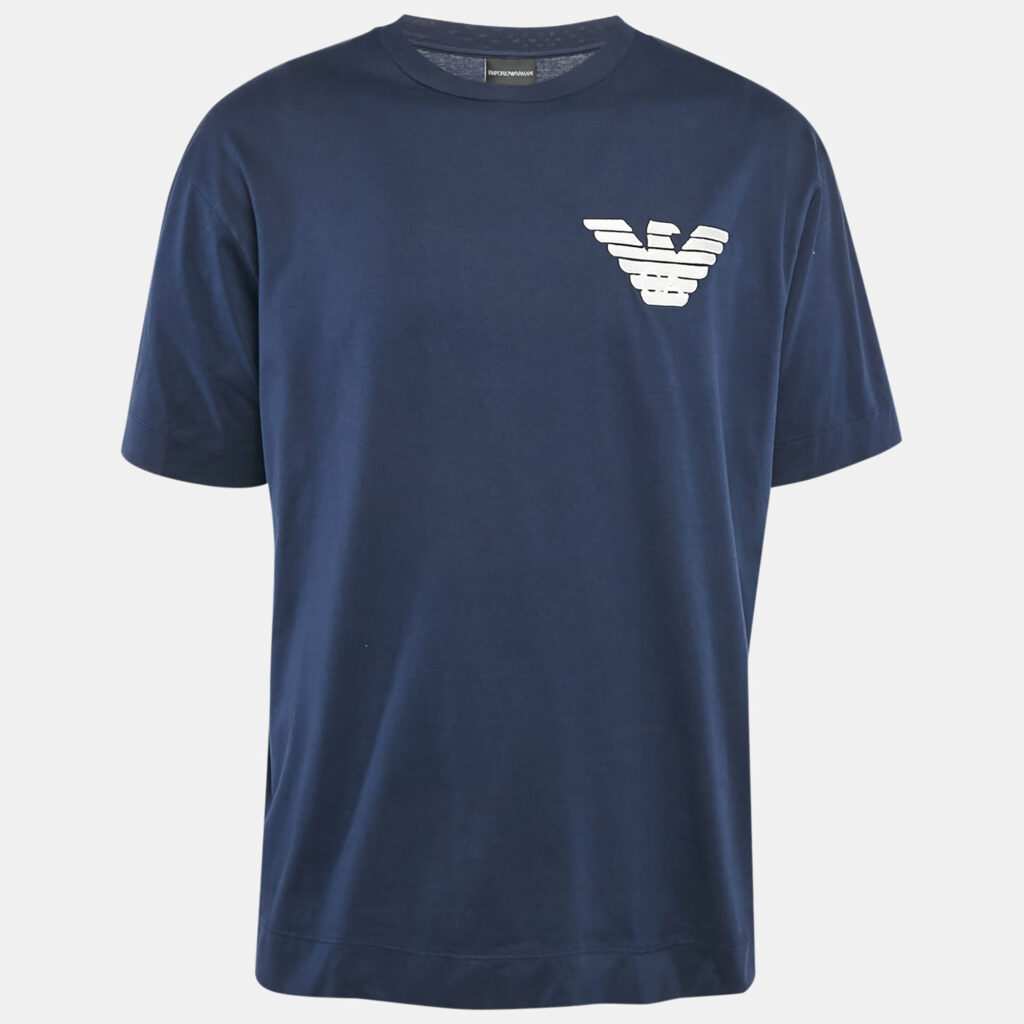 luxury-men-emporio-armani-used-clothes-p1106833-007 Emporio Armani Navy Blue Logo Applique Jersey T-Shirt XXL