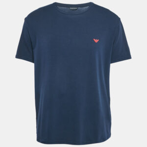 Emporio Armani Navy Blue Logo Printed Cotton Crew Neck T-Shirt XL