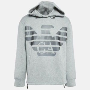 Emporio Armani Grey Melange Eagle Logo Print Neoprene Hoodie XL