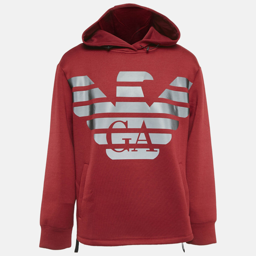 luxury-men-emporio-armani-used-clothes-p1123974-001 Emporio Armani Red Eagle Logo Print Neoprene Hoodie XL