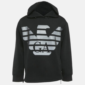 Emporio Armani Black Eagle Logo Print Neoprene Hoodie XL
