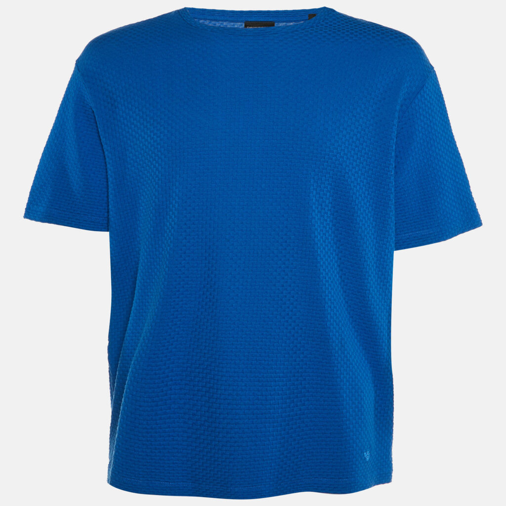 luxury-men-emporio-armani-used-clothes-p1145655-001.jpg Emporio Armani Blue Textured Cotton Crew Neck T-Shirt XXL