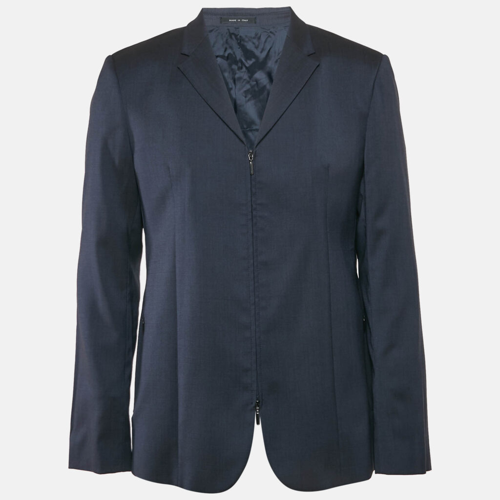 luxury-men-emporio-armani-used-clothes-p1146266-001 Emporio Armani Navy Blue Wool Zip-Up Blazer XL