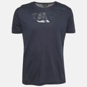 Emporio Armani Logo Print Navy Blue Cotton Round Neck T-Shirt XL