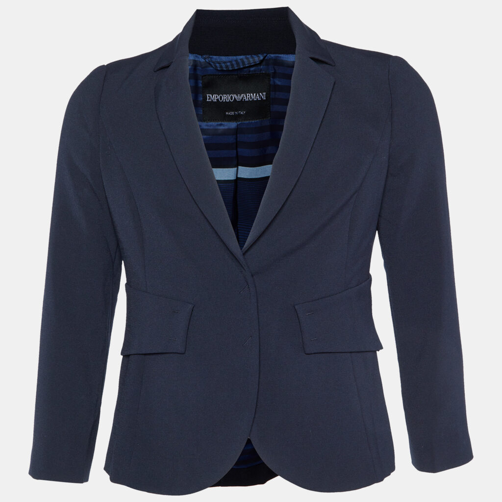 Emporio Armani Navy Blue Crepe Button Front Blazer L