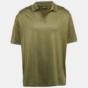 Emporio Armani Olive Green Cotton Blend and Cotton Knit Polo T-Shirt XXXL