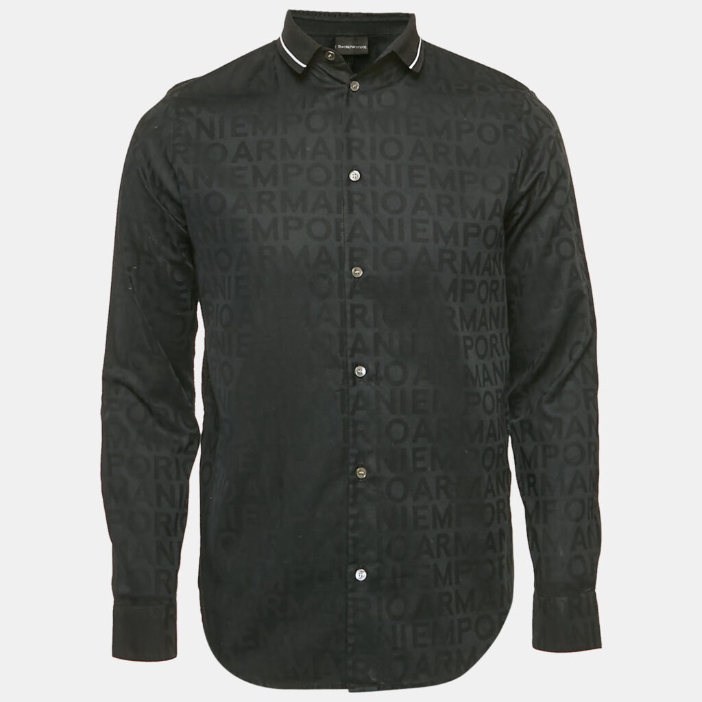 luxury-men-emporio-armani-used-clothes-p1169855-004 Emporio Armani Two Tone Logo Cotton Regular Fit Shirt L