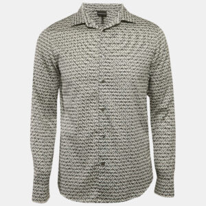 Emporio Armani Black Logo Print Cotton Slim Fit Shirt L