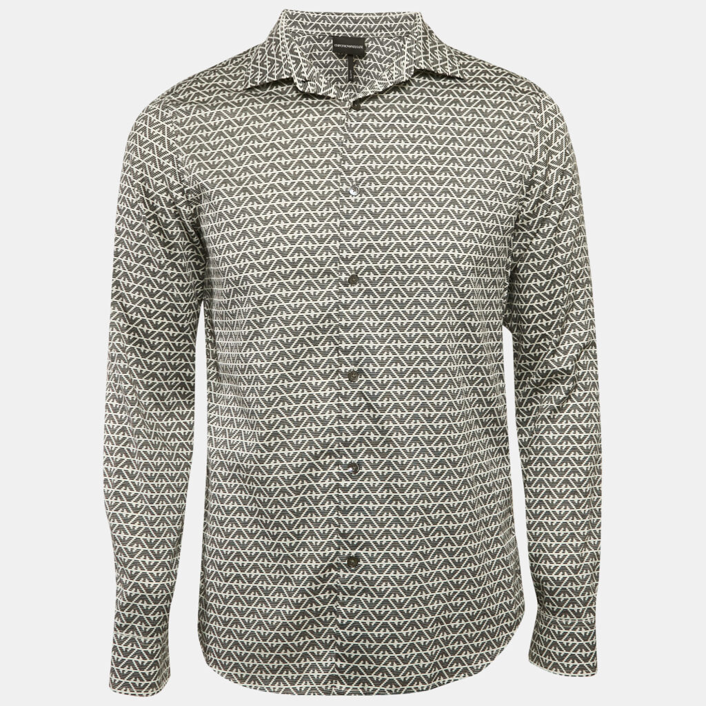 luxury-men-emporio-armani-used-clothes-p1169868-006 Emporio Armani Black Logo Print Cotton Slim Fit Shirt L