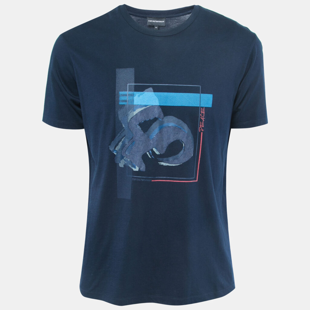 luxury-men-emporio-armani-used-clothes-p860849-001 Emporio Armani Navy Blue Printed Cotton Knit T-shirt XXL
