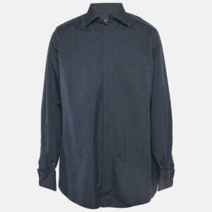 Ermenegildo Zegna Navy Blue Cotton Blend Tailored Fit Shirt XXL