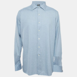 zegna blue oxford cotton regular fit shirt xxl