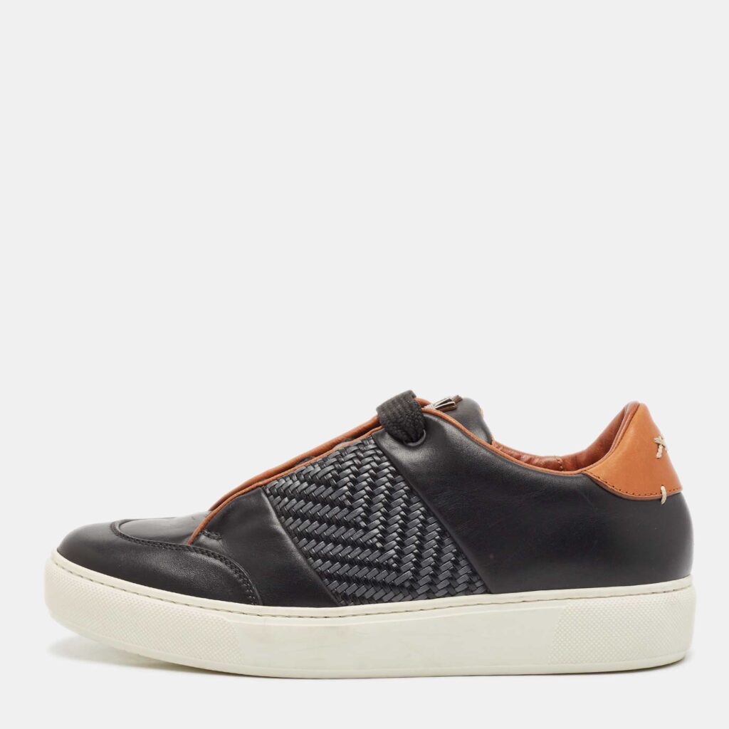 luxury-men-ermenegildo-zegna-new-shoes-p1111431-003 Ermenegildo Zegna Black Leather Triple Stitch Slip On Sneakers Size 40