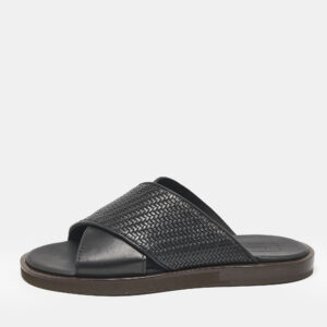 Ermenegildo Zegna Black Woven Leather Flat Slides Size 39
