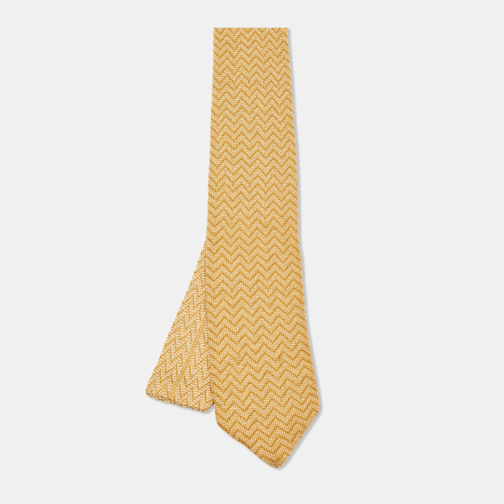 luxury-men-ermenegildo-zegna-used-accessories-p1106735-001 Ermenegildo Zegna Yellow Chevron Knit Standard Tie