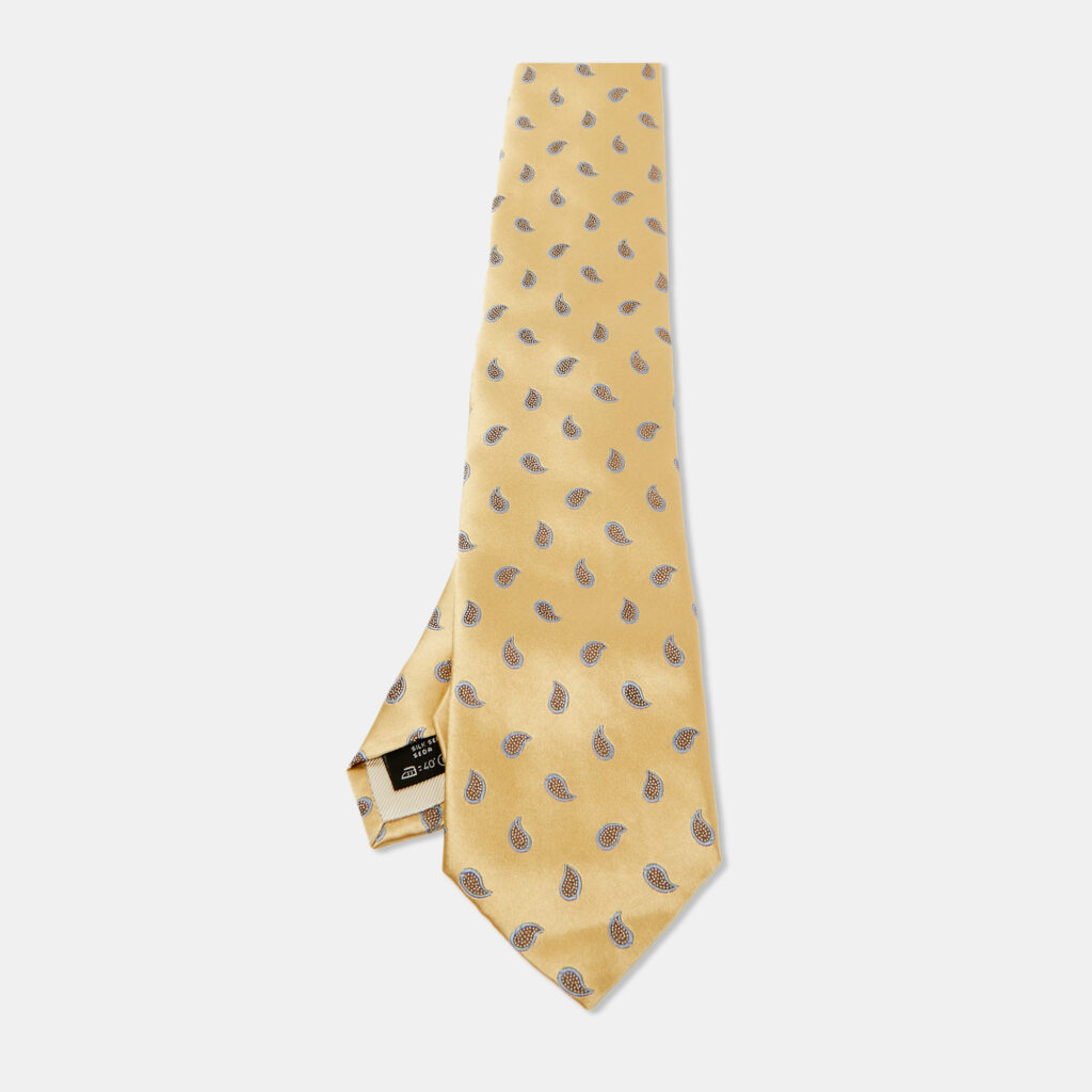luxury-men-ermenegildo-zegna-used-accessories-p1120578-001 Ermenegildo Zegna Yellow Paisley Motif Silk Classic Tie