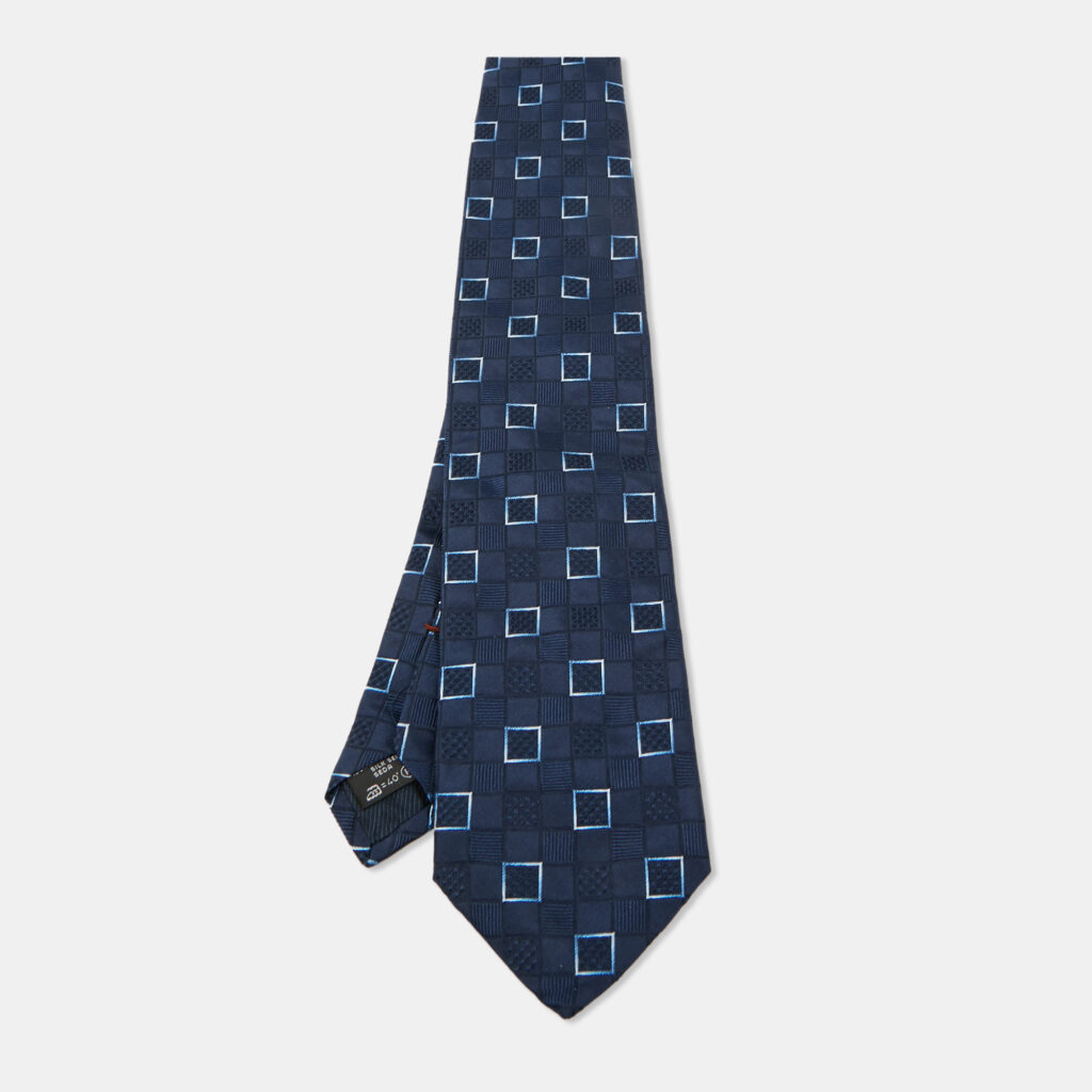 luxury-men-ermenegildo-zegna-used-accessories-p1120638-001 Ermenegildo Zegna Su Misura Blue Square Patterned Silk Tie