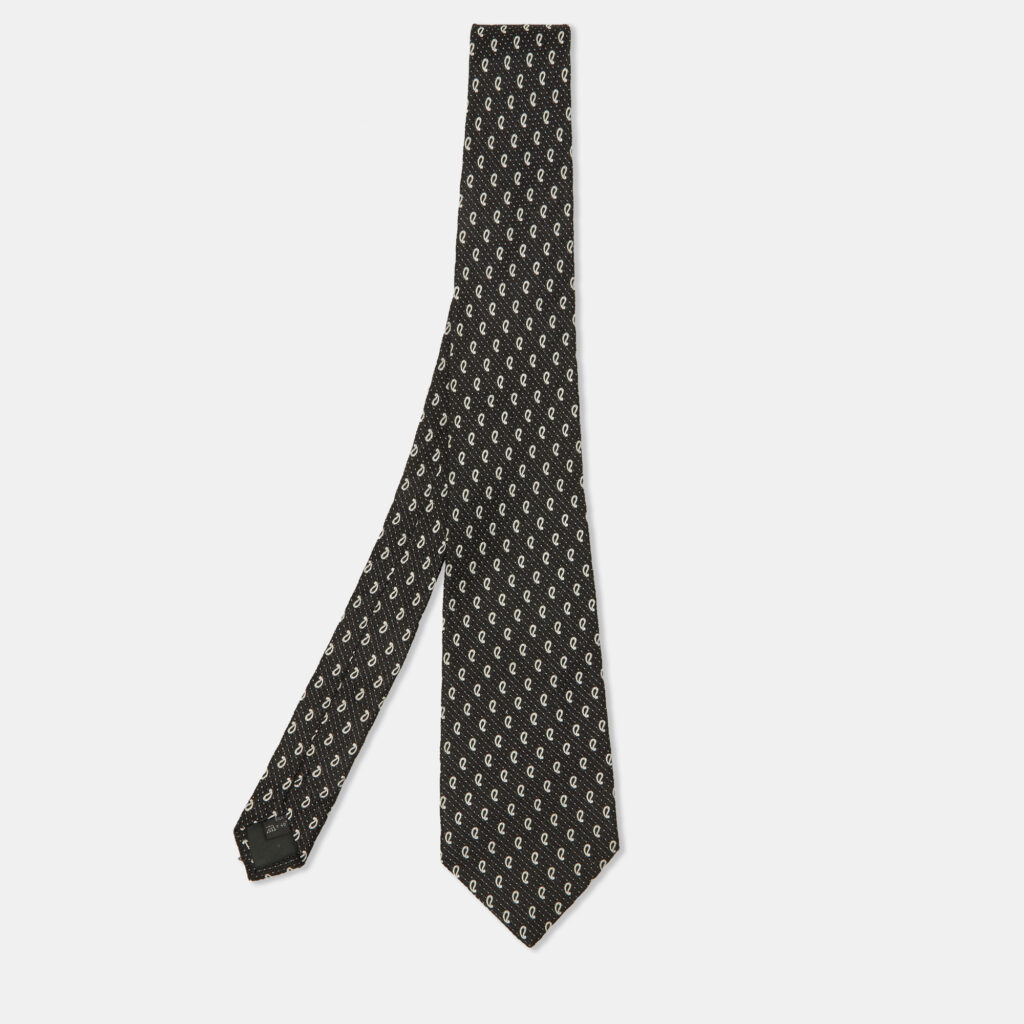 luxury-men-ermenegildo-zegna-used-accessories-p1152245-001 Ermenegildo Zegna Black Paisley Pattern Silk Tie