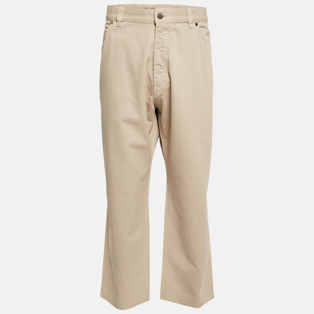 Ermenegildo Zegna Cream Cotton Drill Regular Fit Trousers 4XL