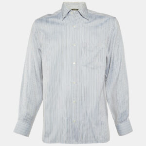 Ermenegildo Zegna Light Blue Striped Cotton Long Sleeve Shirt M