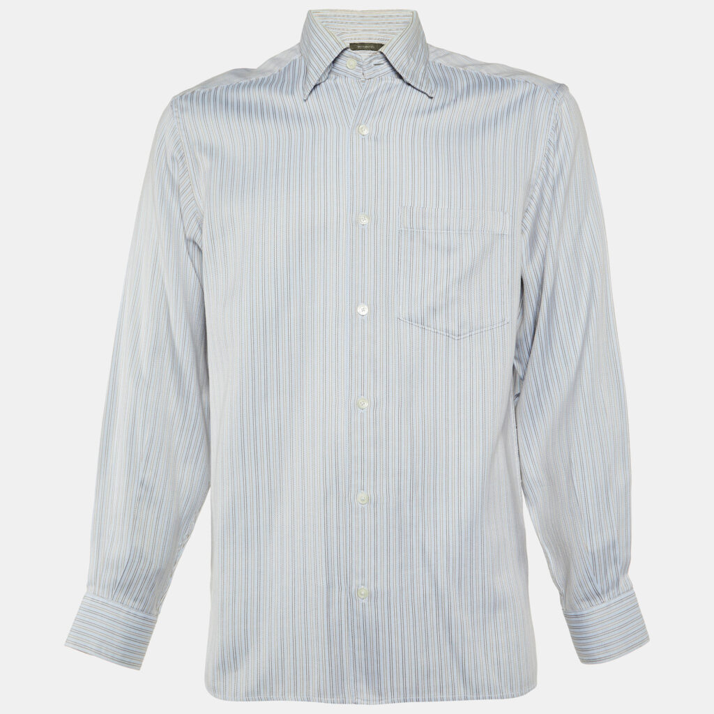 luxury-men-ermenegildo-zegna-used-clothes-p1091685-003 Ermenegildo Zegna Light Blue Striped Cotton Long Sleeve Shirt M
