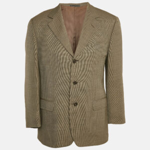 Ermenegildo Zegna Beige Patterned Cotton Blend Single Breasted Blazer L