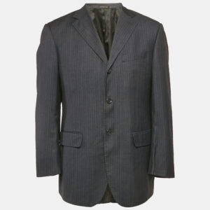 Ermenegildo Zegna Vintage Navy Blue Striped Wool Regular Fit Blazer L