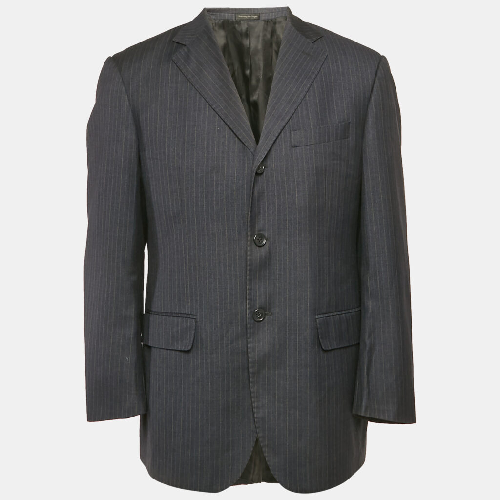 luxury-men-ermenegildo-zegna-used-clothes-p1169434-002 Ermenegildo Zegna Vintage Navy Blue Striped Wool Regular Fit Blazer L