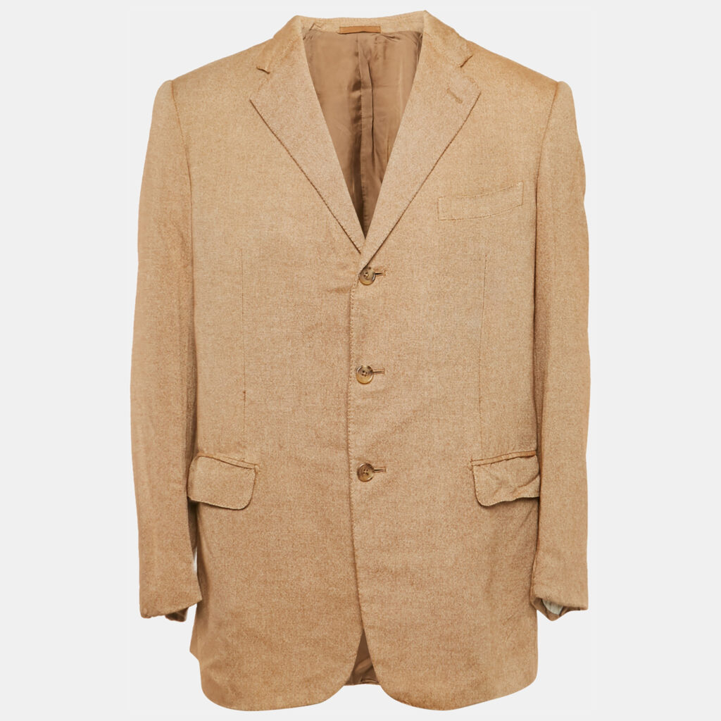 luxury-men-ermenegildo-zegna-used-clothes-p1169692-004 Ermenegildo Zegna Beige Silk & Cashmere Button Front Blazer XL