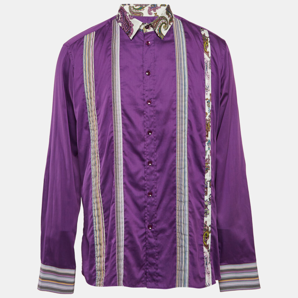luxury-men-etro-new-clothes-p1044918-004 Etro Purple Cotton Paisley Printed Collar Button Front Shirt XXXL