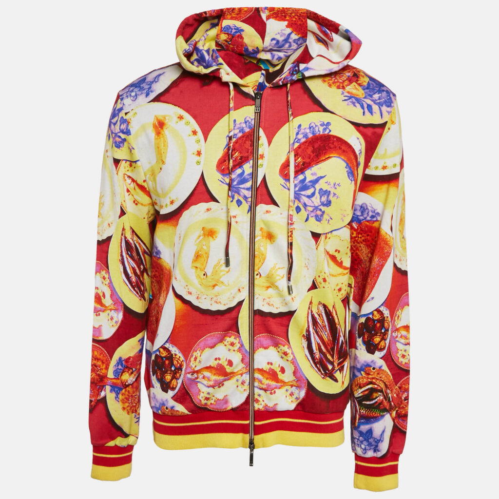 luxury-men-etro-new-clothes-p1080695-001 Etro Red Seafood Print Cotton Knit Zip-Up Hoodie XL