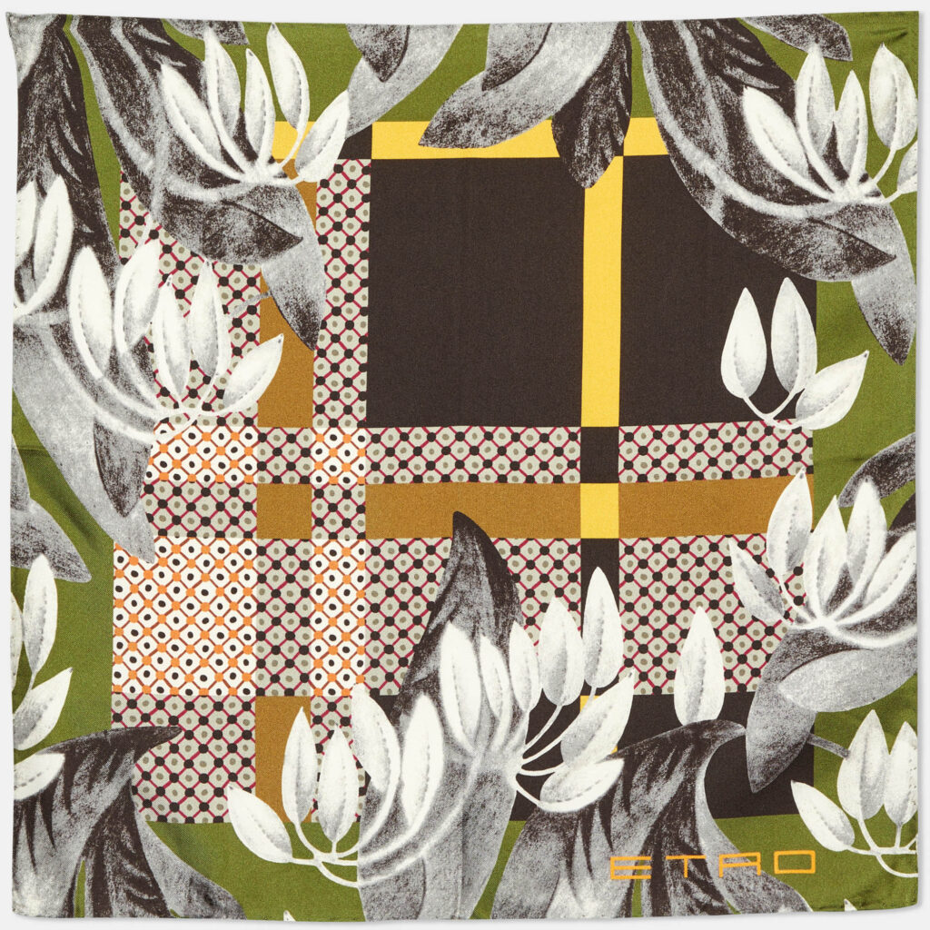 luxury-men-etro-used-accessories-p1034466-004 Etro Green/Grey Printed Silk Pocket Square