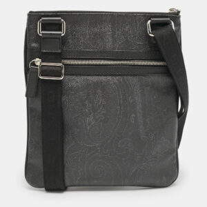 Etro Black Paisley Coated Canvas Flat Messenger Bag
