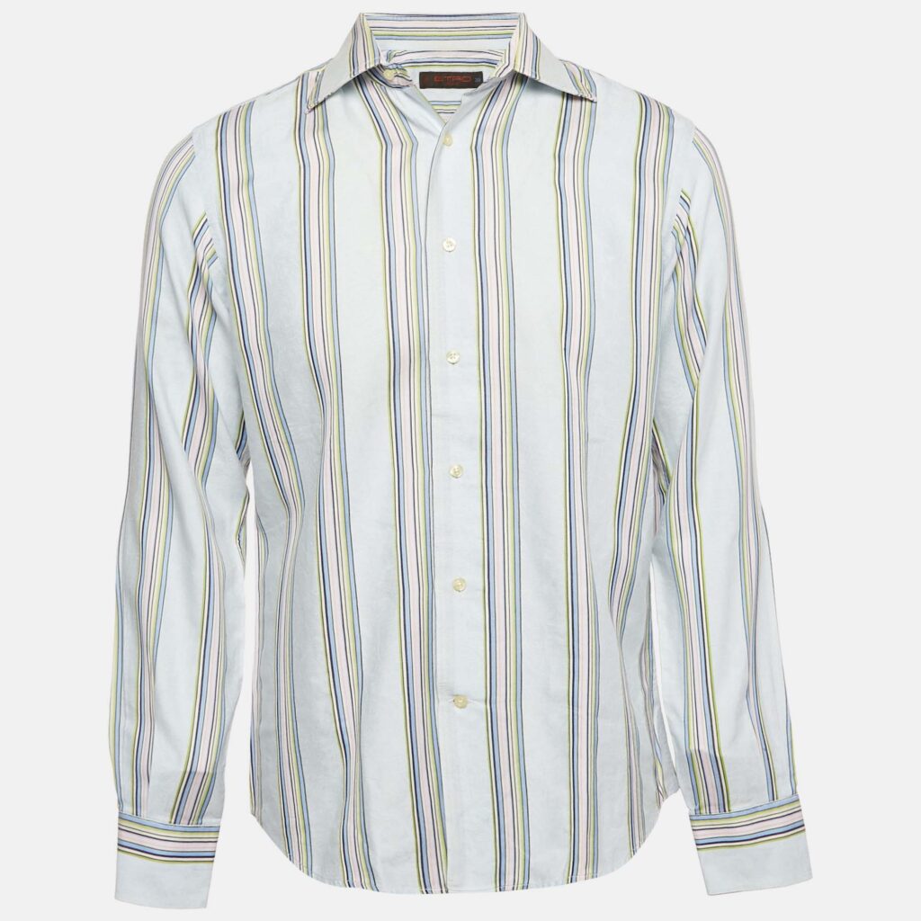 Etro Multicolor Stripe Jacquard Cotton Button Front Shirt M