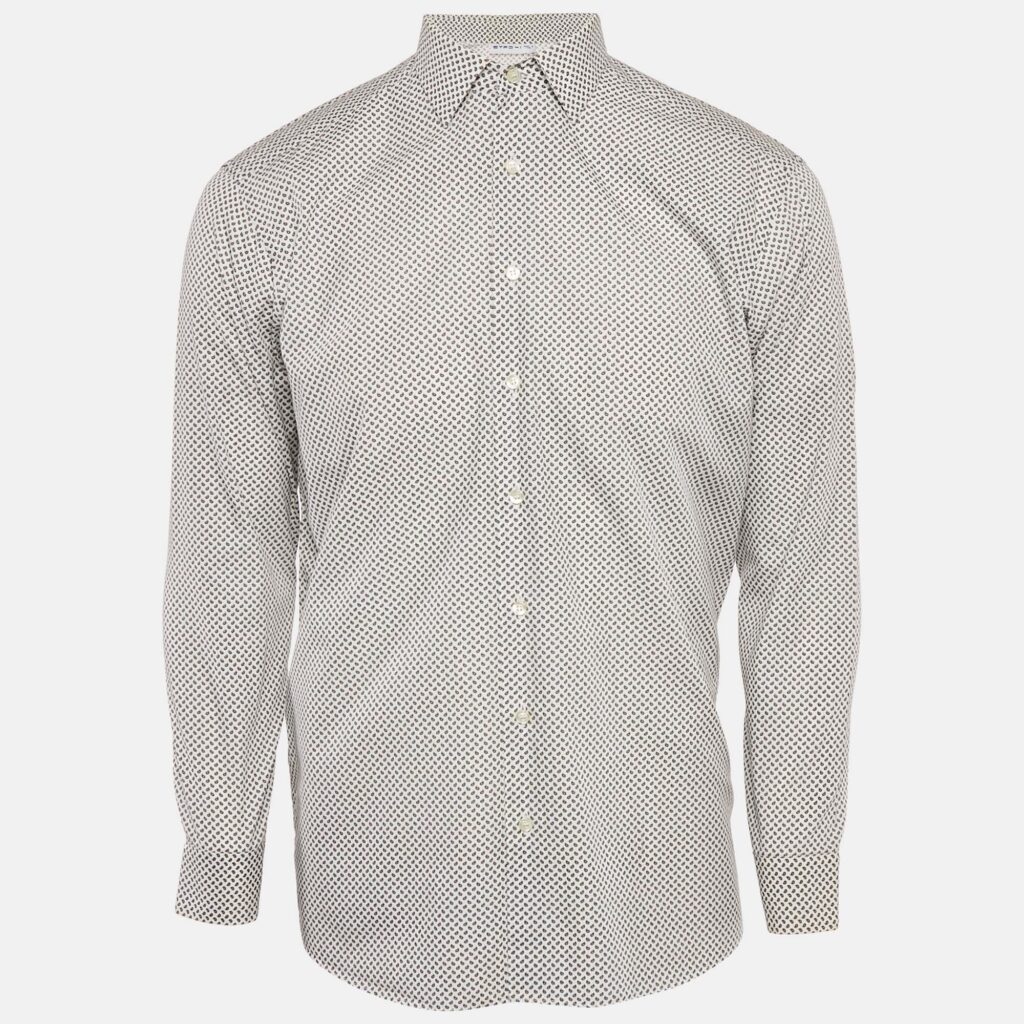 luxury-men-etro-used-clothes-p1101129-004 Etro White Paisley Print Cotton Button Front Shirt L