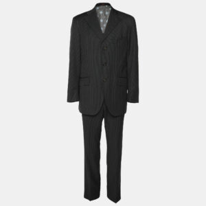 Etro Dark Grey Wool Single Breasted Blazer & Straight Leg Pant Set L