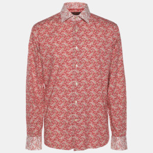 Etro Red Printed Cotton Long Sleeve Shirt M