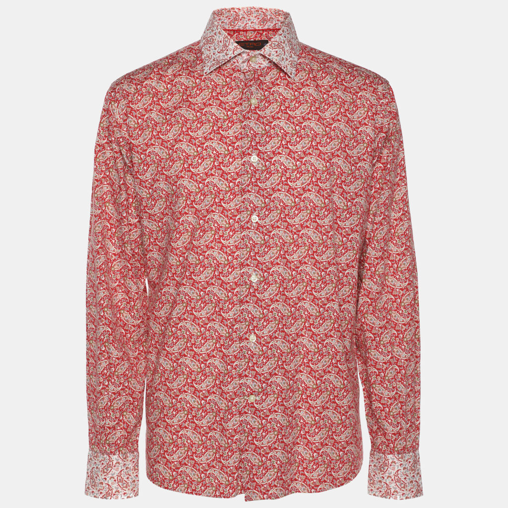 luxury-men-etro-used-clothes-p1130977-001 Etro Red Printed Cotton Long Sleeve Shirt M