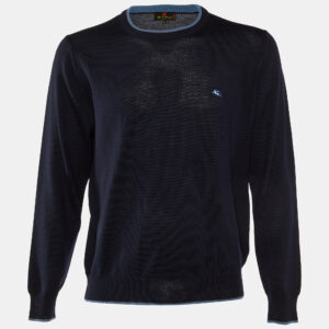 Etro Navy Blue Wool Knit Crew Neck Sweater XL