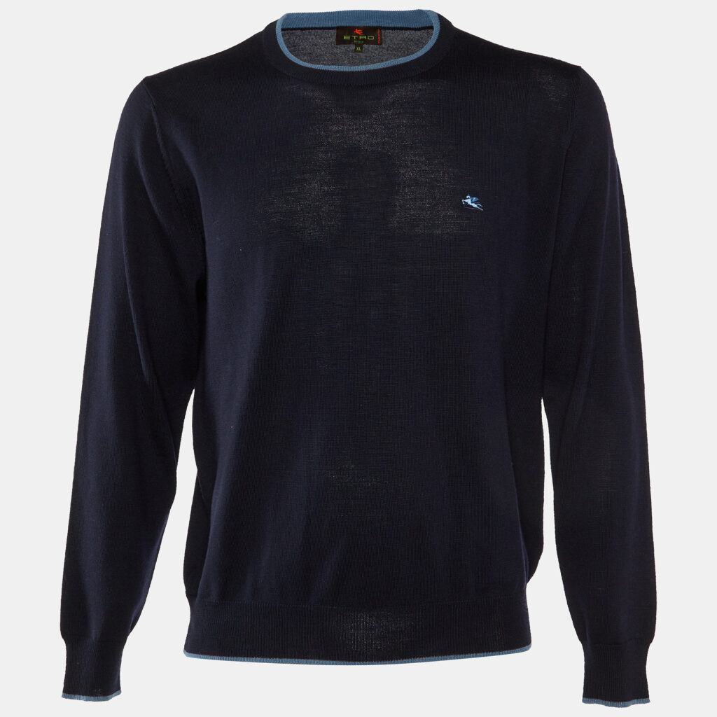 luxury-men-etro-used-clothes-p1142271-001 Etro Navy Blue Wool Knit Crew Neck Sweater XL