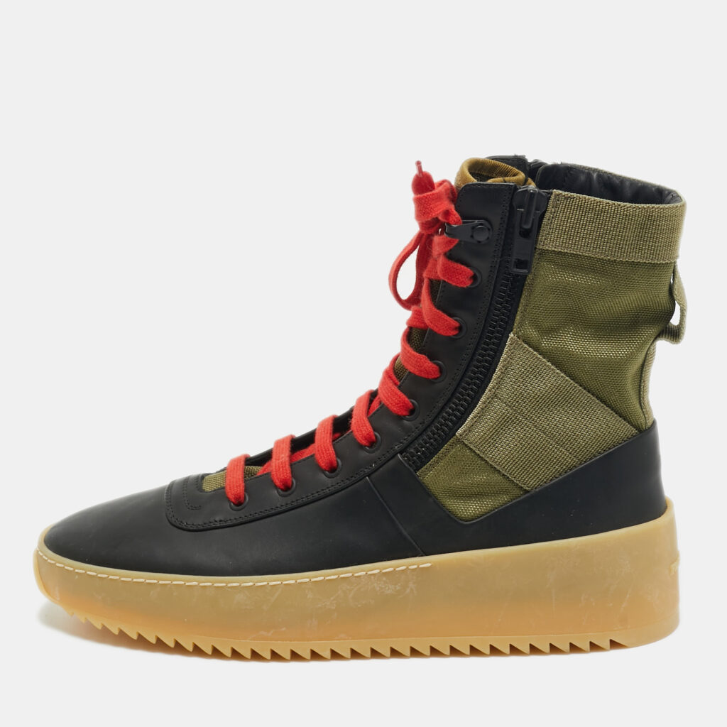luxury-men-fear-of-god-new-shoes-p1167278-001 Fear Of God Green/Black Leather and Canvas Jungle High Top Sneakers Size 41