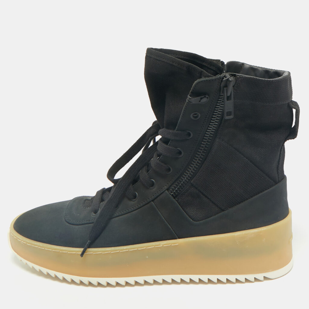 luxury-men-fear-of-god-used-shoes-p1167127-002 Fear of God Black Canvas and Nubuck Leather Jungle High Top Sneakers Size 41