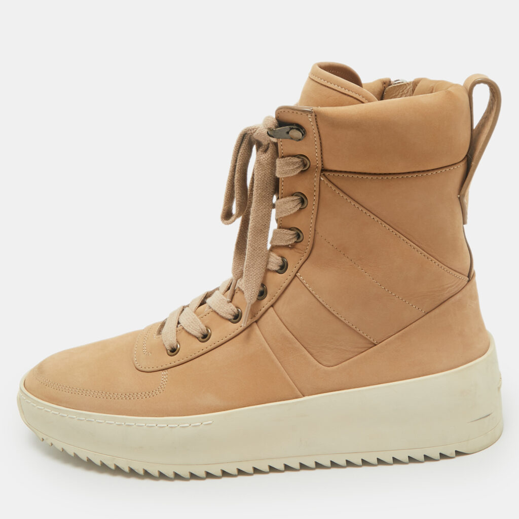 luxury-men-fear-of-god-used-shoes-p1167263-009 Fear Of God Brown Nubuck Leather Military High Top Sneakers Size 42