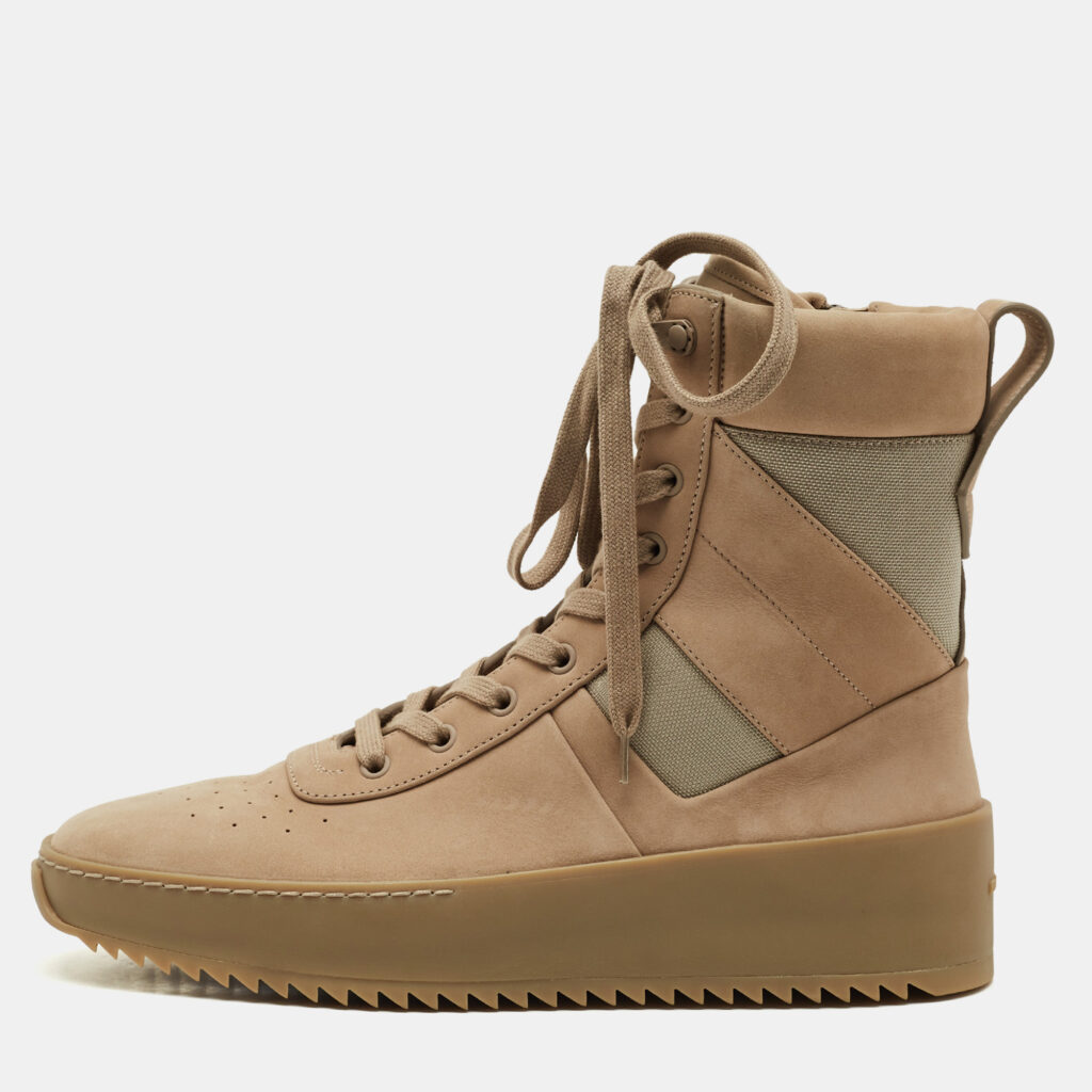 luxury-men-fear-of-god-used-shoes-p1168167-001 Fear of God Beige Nubuck Leather and Canvas Military Sneakers Size 41